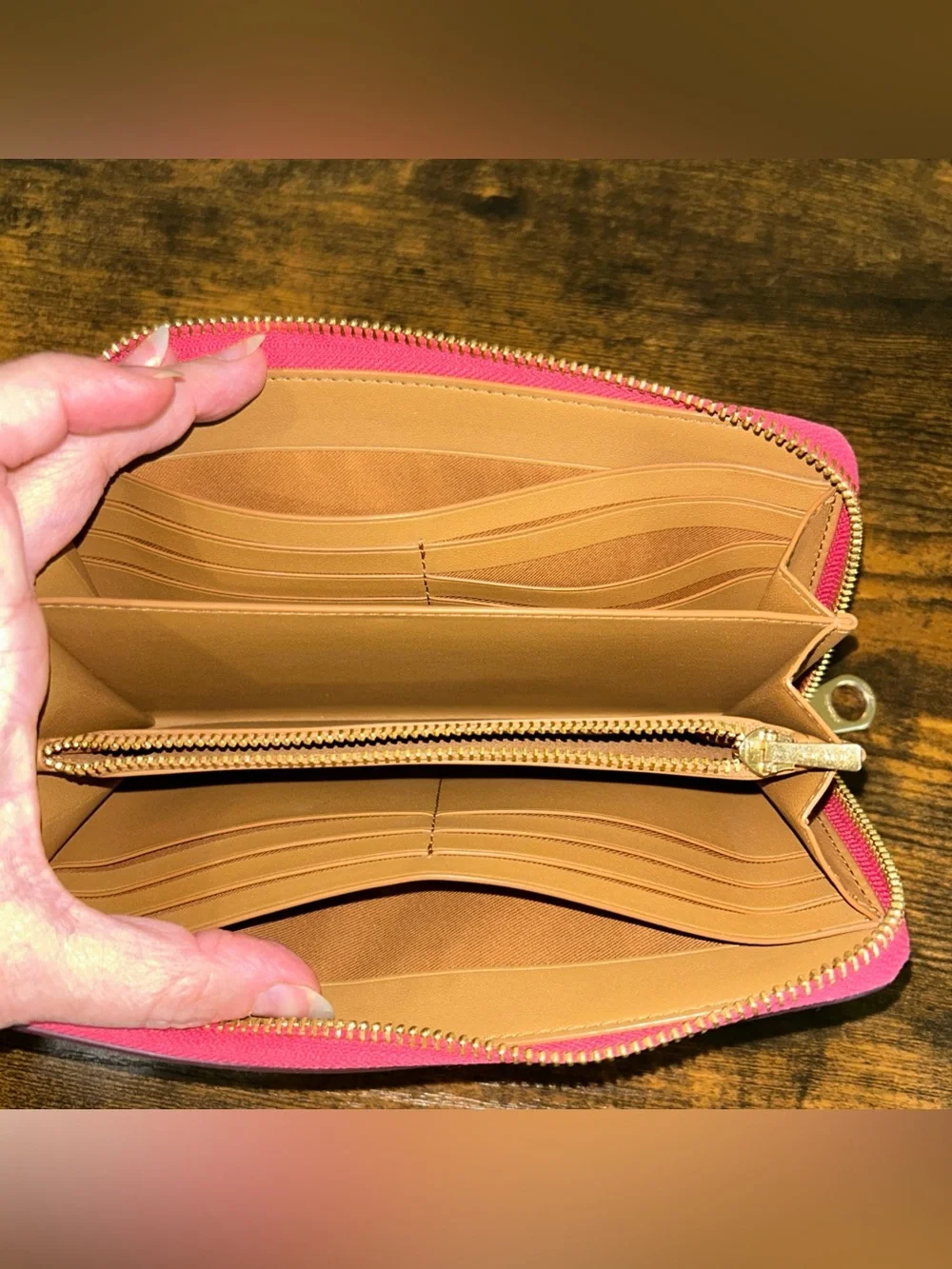 Coach Pink Pebbled Leather Zip Wallet